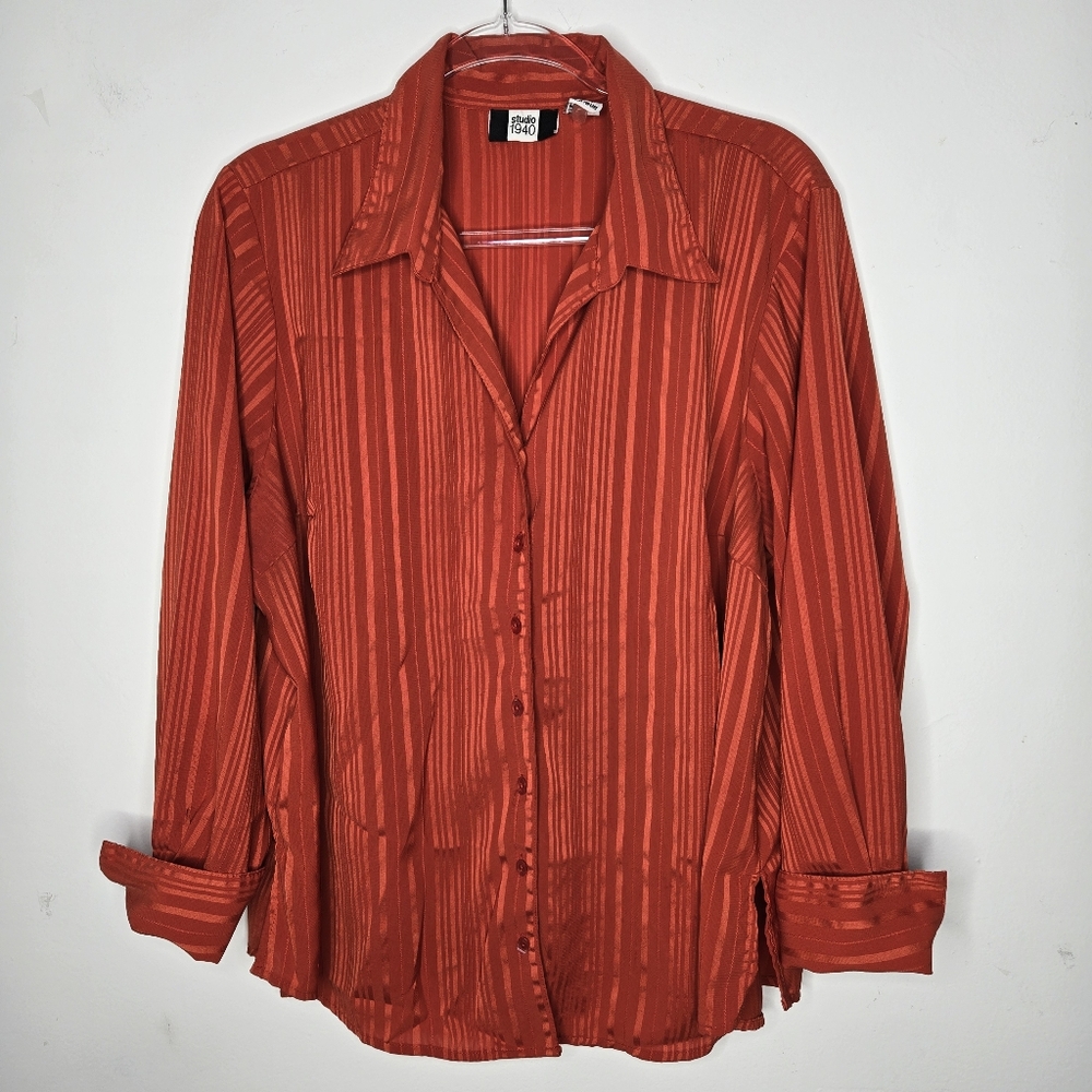 Vintage Studio 1940 Point Collar Button Up Shirt Size 18W Orange Retro Disco